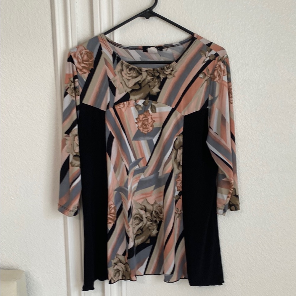 Striped and Floral Long Sleeve Top